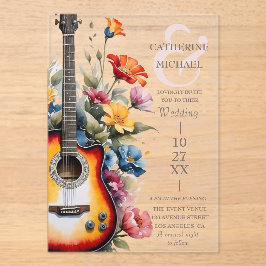 Gitarre Wildblume Ampere und Musikhochzeit Acryleinladungen