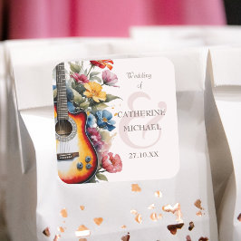 Gitarre Wildblume Ampere und Musikhochzeit Quadratischer Aufkleber