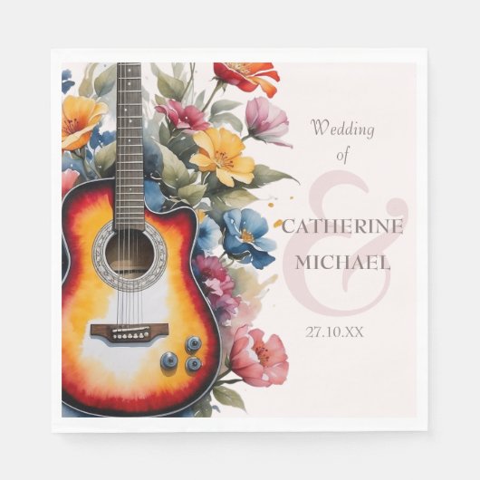 Gitarre Wildblume Ampere und Musikhochzeit Serviette (Vorderseite)