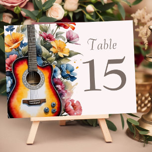 Gitarre Wildblume Musikalisch Landhochzeit Frühlin Tischnummer