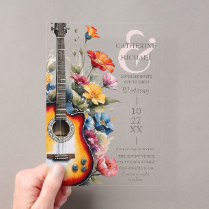Gitarre Wildflower Et-Zeichen Musikalische Hochzei Acryleinladungen