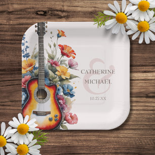 Gitarre Wildflower Et-Zeichen Musikalische Hochzei Pappteller