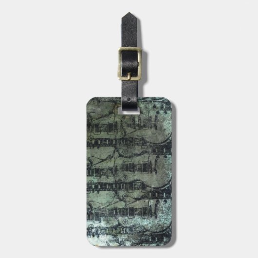 Gitarren-aquamarine grüne schwarze Collage Gepäckanhänger (Vorderseite vertikal)