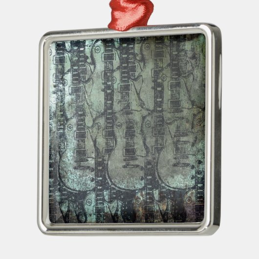 Gitarren-aquamarine grüne schwarze Collage Silbernes Ornament (Links)