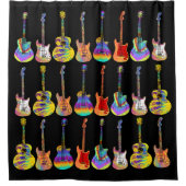 Gitarren Farbiges Muster auf schwarz Duschvorhang (Vorderseite)