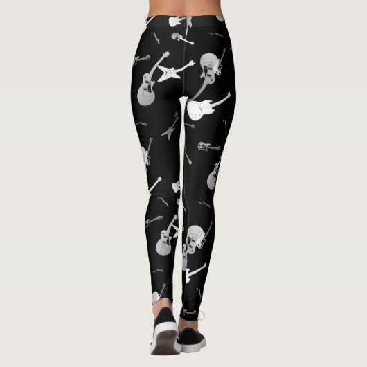 Gitarren-Felsen-Schwarz-weiße Leggings (Rückseite)