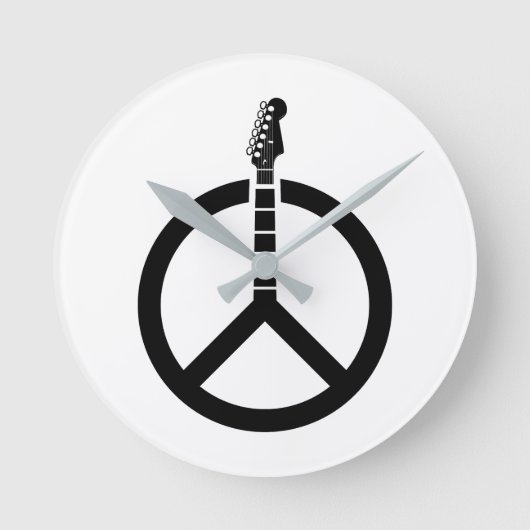 Gitarren-Friedenszeichen Runde Wanduhr (Vorderseite)
