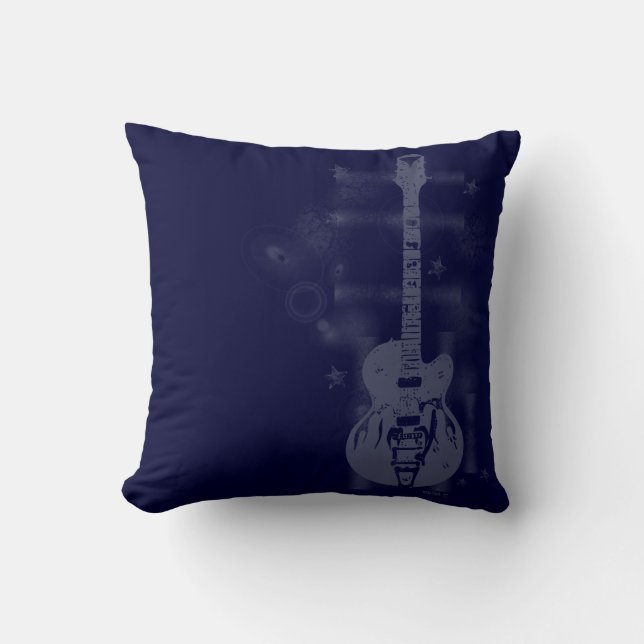Gitarren-grafische blaue Kissen (Vorderseite)