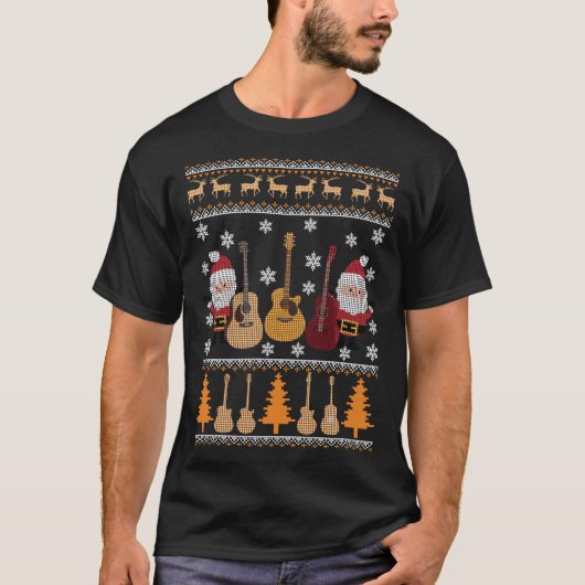 Gitarren-hässliche Weihnachtsstrickjacke-lustiger T-Shirt (Vorderseite)
