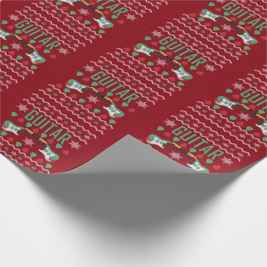Gitarren Music Ugly Christmas Sweater Geschenkpapier (Ecke)