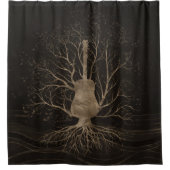 Gitarren-Musik-Baum - Gold und Braun Duschvorhang (Vorderseite)