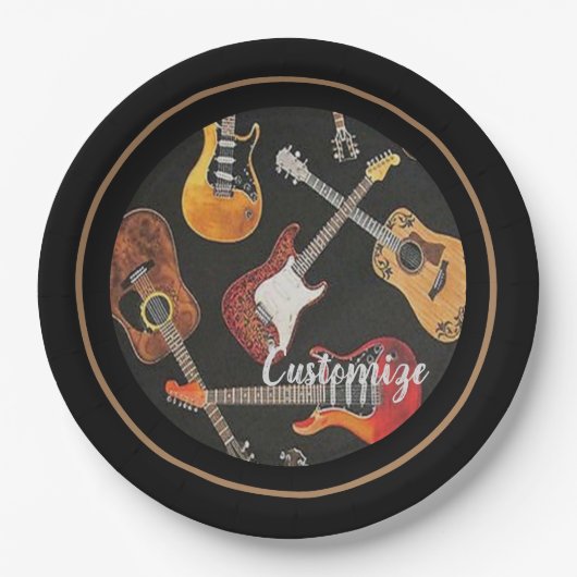 Gitarren-Muster Pappteller (Vorderseite)