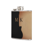Gitarren-Silhouette Tan Holz Name Monogramm Flachmann (Links)