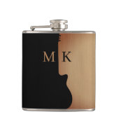 Gitarren-Silhouette Tan Holz Name Monogramm Flachmann (Vorderseite)