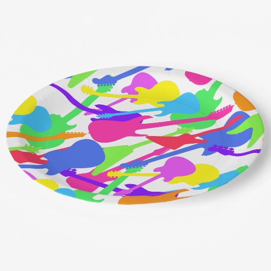 Gitarren-Spritzen-Muster Pappteller (Schrägansicht)