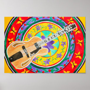 Gitarren-und Mandala-Aquarell Poster