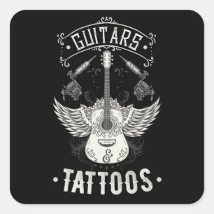 Gitarren und Tattoos Vintage-Gitarrist tätowiert Quadratischer Aufkleber