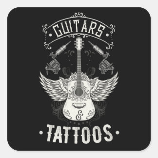 Gitarren und Tattoos Vintage Gitarrist Tattooot Quadratischer Aufkleber