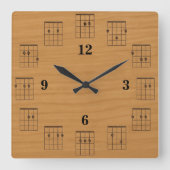 Gitarrenakkorde Uhren auf Holz (Vorderseite)