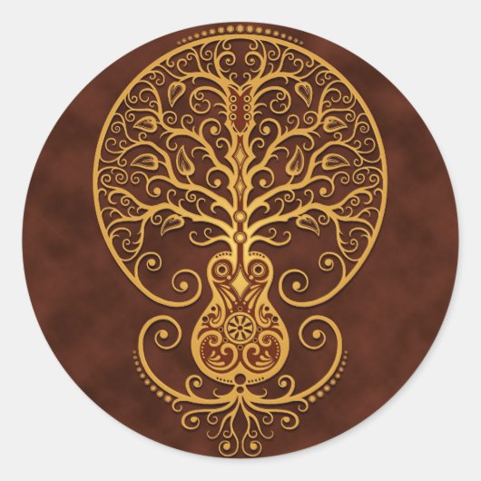 Gitarrenbaum, Golden Brown Runder Aufkleber (Vorderseite)
