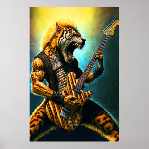 Gitarrenbestie - Rock and Roll Tiger Poster Print
