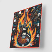 Gitarrenblasten in einem Ausbruch feuriger Farben Quadratische Wanduhr (Winkel)