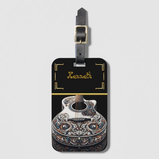 Gitarreninstrument mit Initialen Gepäckanhänger (Vorderseite Vertikal)