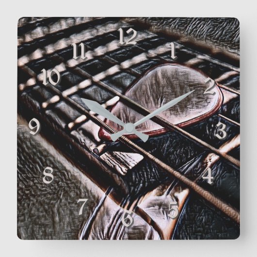 Gitarrenklänge in der lederquadratischen Wall-Uhr Quadratische Wanduhr (Vorderseite)