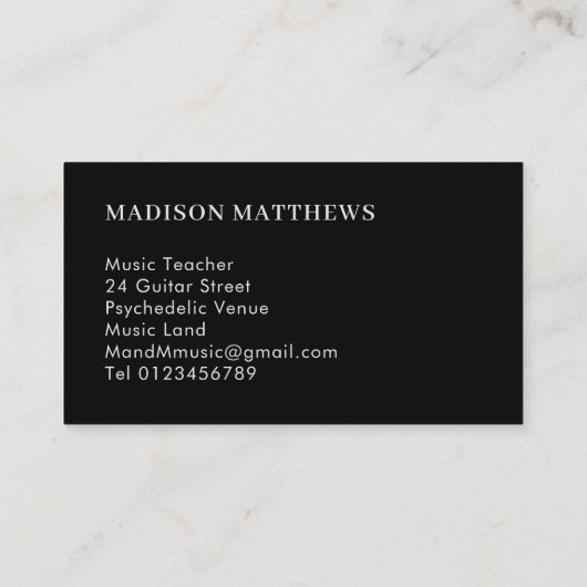 Gitarrenlehrer Mit Monogramm einfaches Schwarzes R Visitenkarte (Rückseite)