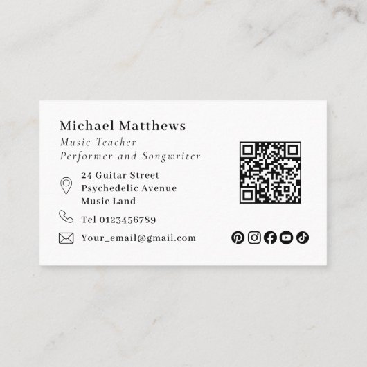 Gitarrenlehrer Music Business QR-Code Visitenkarte (Rückseite)