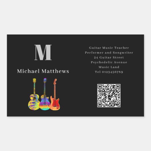 Gitarrenlehrer Musikunterricht QR-Code Rechteckiger Aufkleber (Vorderseite)