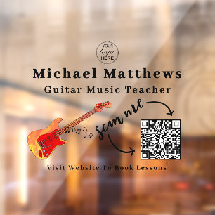 Gitarrenlehrer Musikunterricht Werbung QR-Code Fensteraufkleber