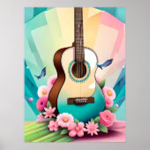 Gitarrenmalerei akustische bunt Rose Blume pink Poster (Vorne)