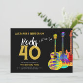 Gitarrenmusik 40. Geburtstag Party Einladung (Stehend Vorderseite)