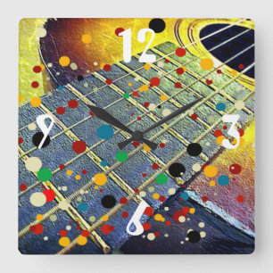 Gitarrenmusik bunt Vintag Quadratische Wanduhr