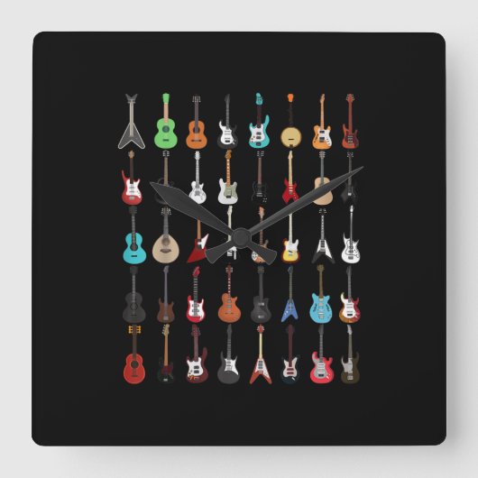 Gitarrenmusik Instrument Rock and Roll Quadratische Wanduhr (Vorderseite)
