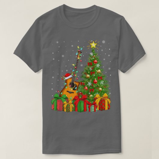 Gitarrenmusik Lighting Xmas Tree Weihnachtsmannmüt T-Shirt (Design vorne)