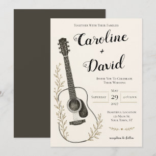 Gitarrenmusik Rustikale Elegante Hochzeit  Einladung