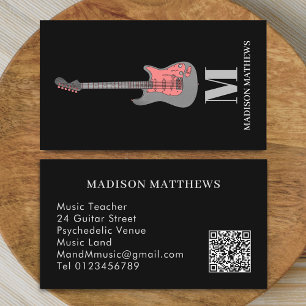Gitarrenmusik Tutor Musiker QR Code Pink Schwarz Visitenkarte