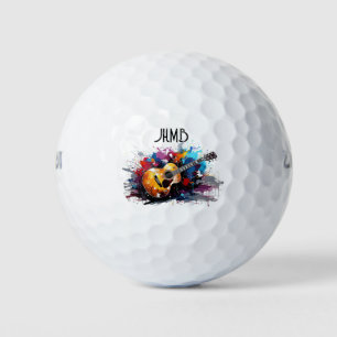 Gitarrenmusiker-Logo-Monogramm-Kunst Golfball
