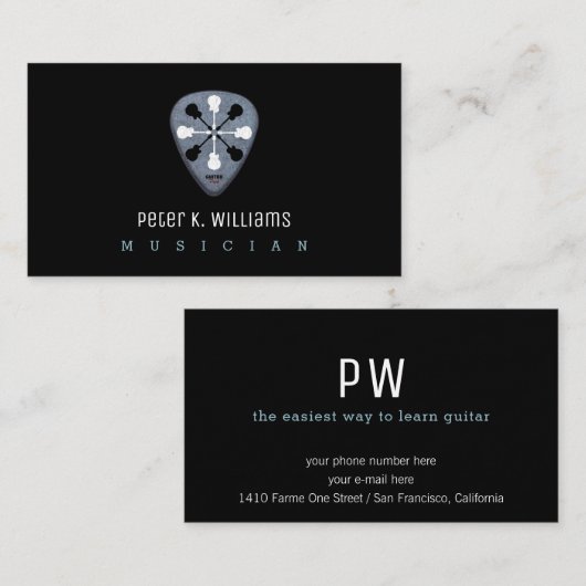 Gitarrenmusiker Visitenkarte mit Gitarrenauswahl (Vorne/Hinten)