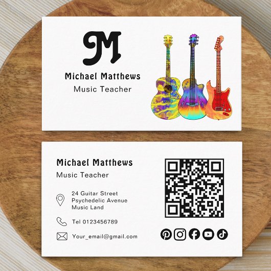 Gitarrenmusiklehrer QR-Code Social Media Custom Visitenkarte