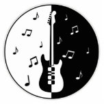 Gitarrennacht Freistehende Fotoskulptur<br><div class="desc">Schwarz-Weiß-Design einer elektrischen Gitarre mit Musiknoten. Verwenden Sie die Schaltfläche Anpassen,  um die Einstellungen zu ändern.</div>