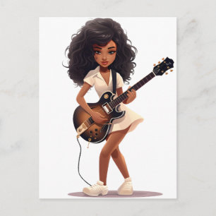 Gitarrenschwarze Mädchen Magie melanin braune Haut Postkarte