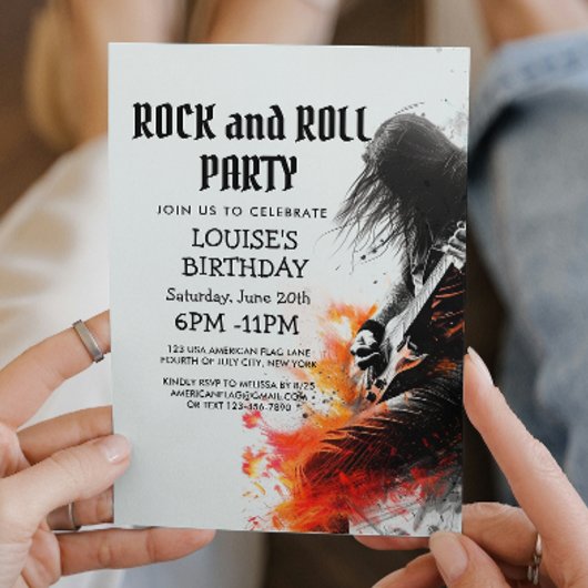 Gitarrenspieler und Rock and Roll Party Einladung