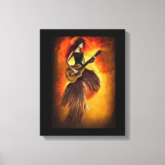 Gitarrenspielerin Rot Sky Abstrakte Originalkunst Leinwanddruck (Vorderseite)