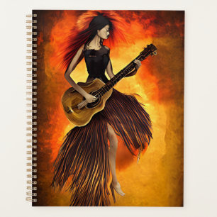 Gitarrenspielerin Rot Sky Abstrakte Originalkunst Planer