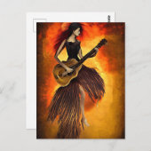 Gitarrenspielerin Rot Sky Abstrakte Originalkunst Postkarte (Vorne/Hinten)
