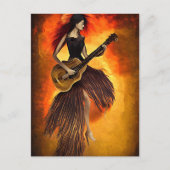 Gitarrenspielerin Rot Sky Abstrakte Originalkunst Postkarte (Vorderseite)