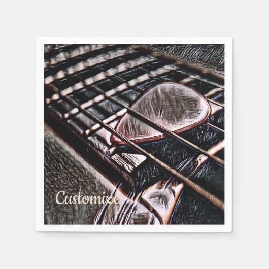 Gitarrenstränge in Lederpapier Napkins Serviette (Vorderseite)